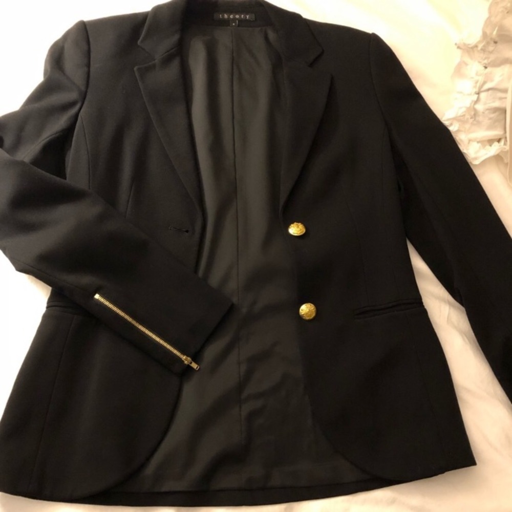 Theory Parmentia Black Blazer with Gold Accents
